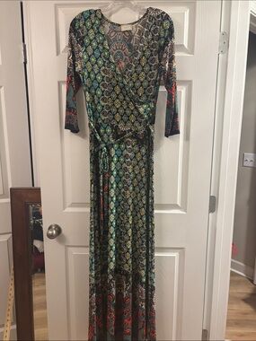 Tua Multicolor Geometric & Paisley Wrap Maxi Dress